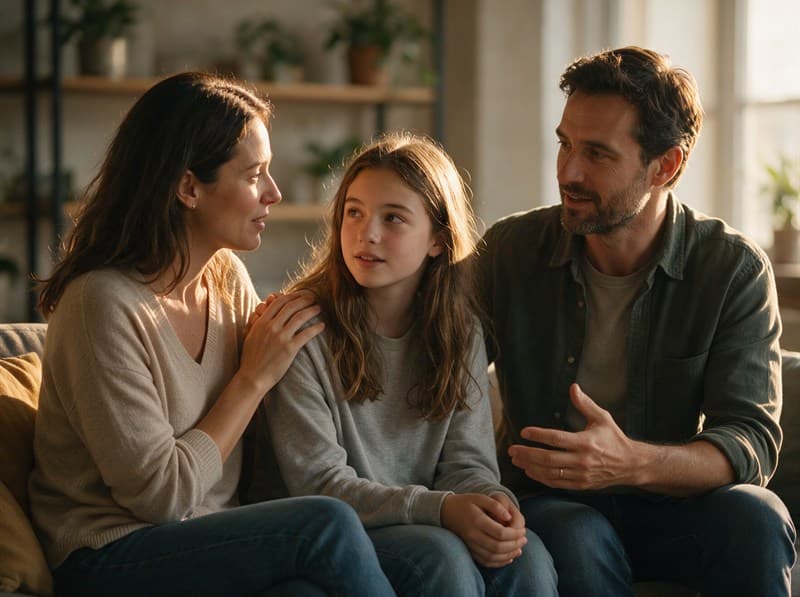 Familia trabajando la educación emocional en el hogar en Ponferrada